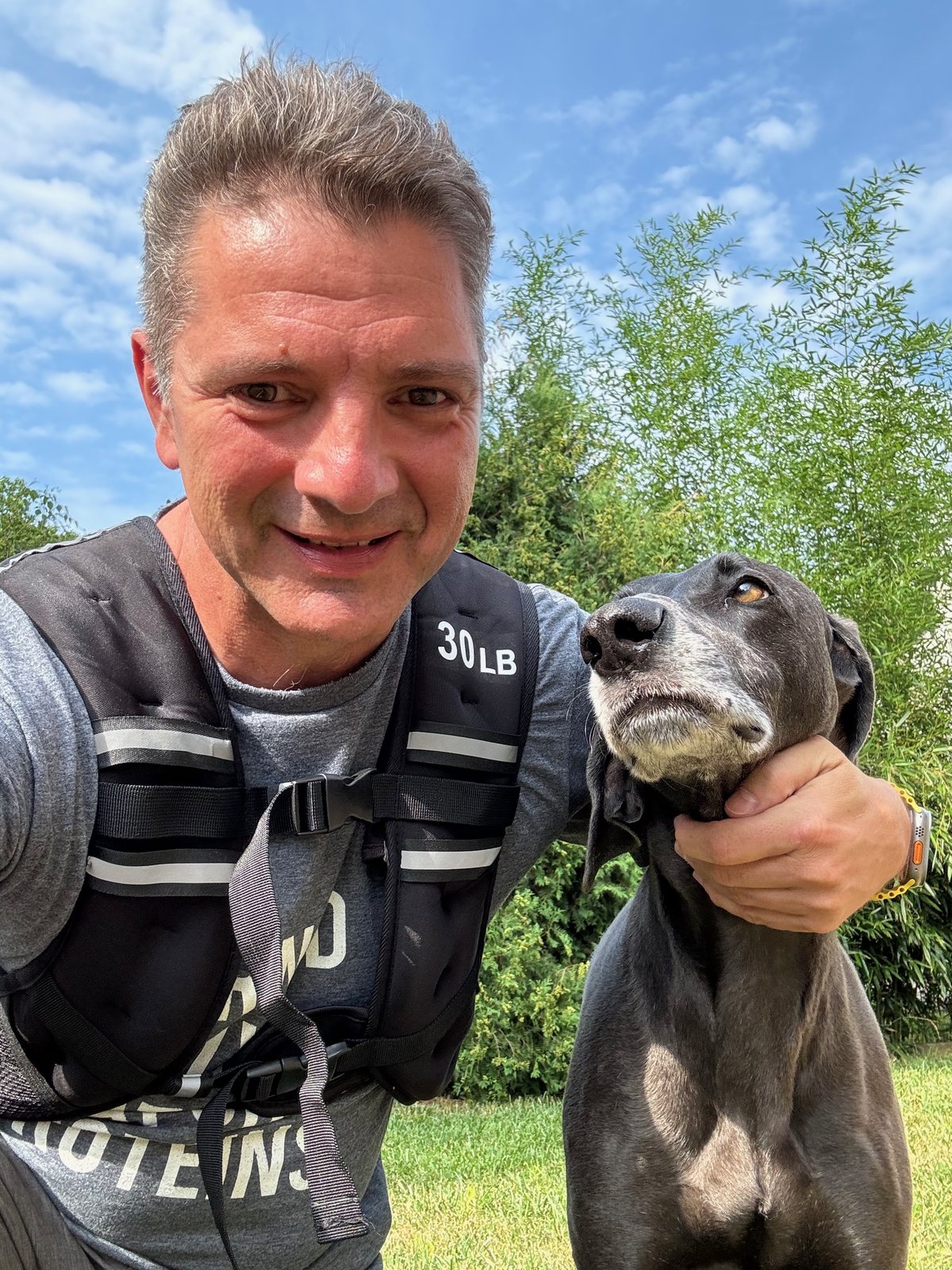 Doychin and his dog Elzie on a daytime walk in Loveland